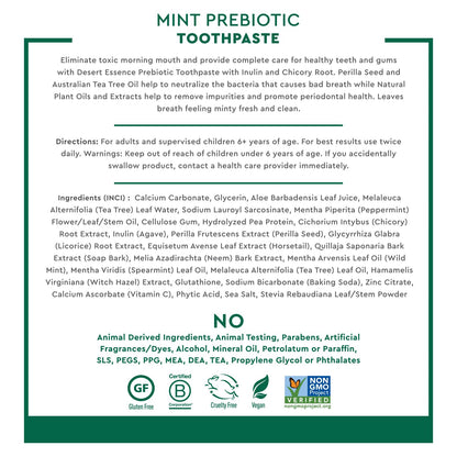 Desert Essence Prebiotic Plant-Based Whitening Toothpaste - Mint, Fluoride Free & Cruelty-Free - 6.25 oz