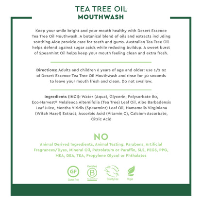Desert Essence Tea Tree Oil Mouthwash 16 fl oz - Pack of 6 - Spearmint - Paraben Free