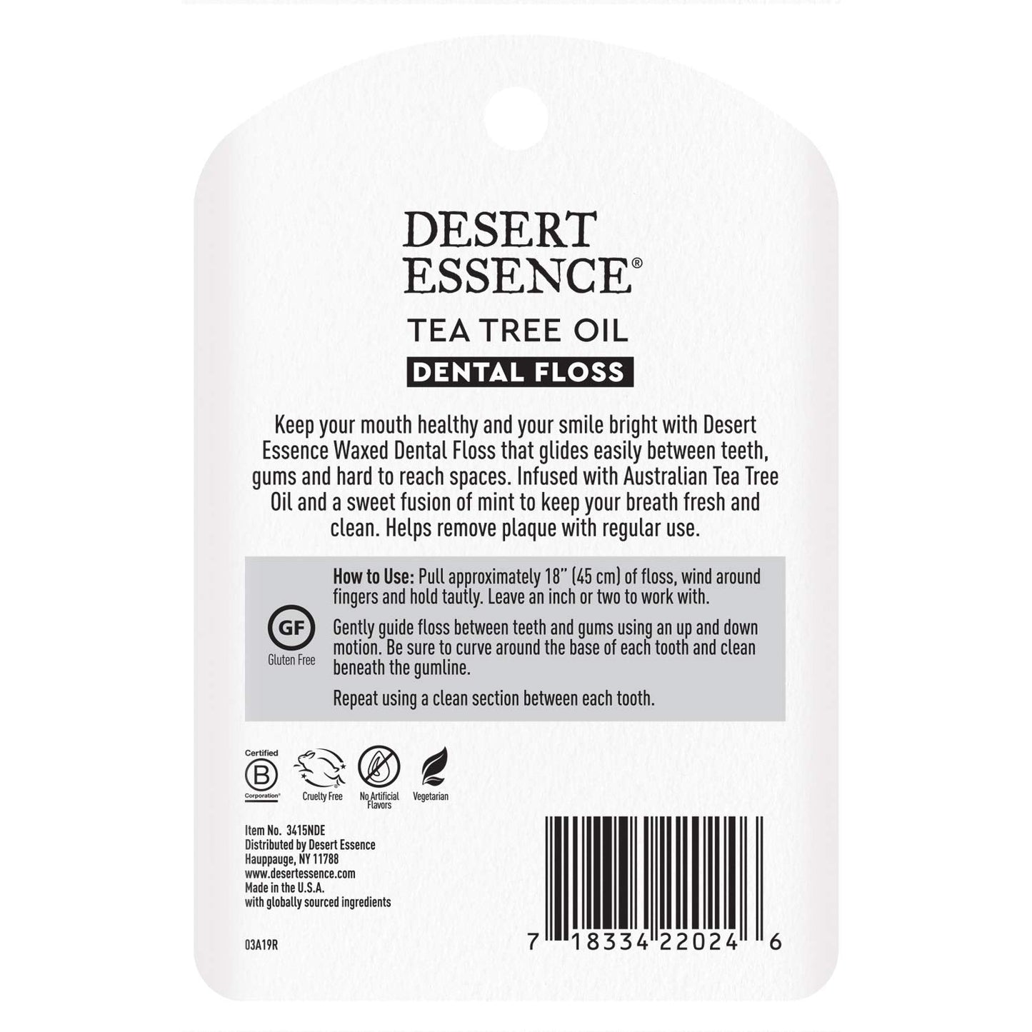 Desert Essence Tea Tree Oil Dental Floss - 50 Yards, Beeswax-Coated, Thick No-Shred Tape