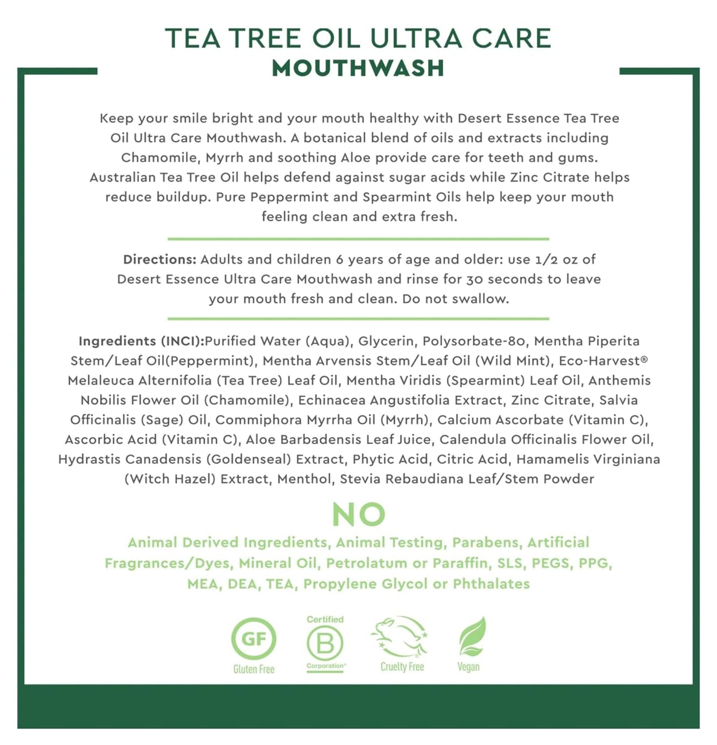 Desert Essence Tea Tree Oil Mouthwash Ultra Care Mega Mint 16 oz | Fresh Breath & Gum Health