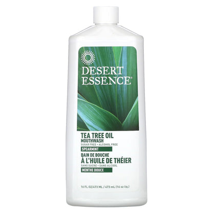 Desert Essence Tea Tree Mouthwash – Spearmint (16 oz) | Alcohol Free, Vegan, Non-GMO