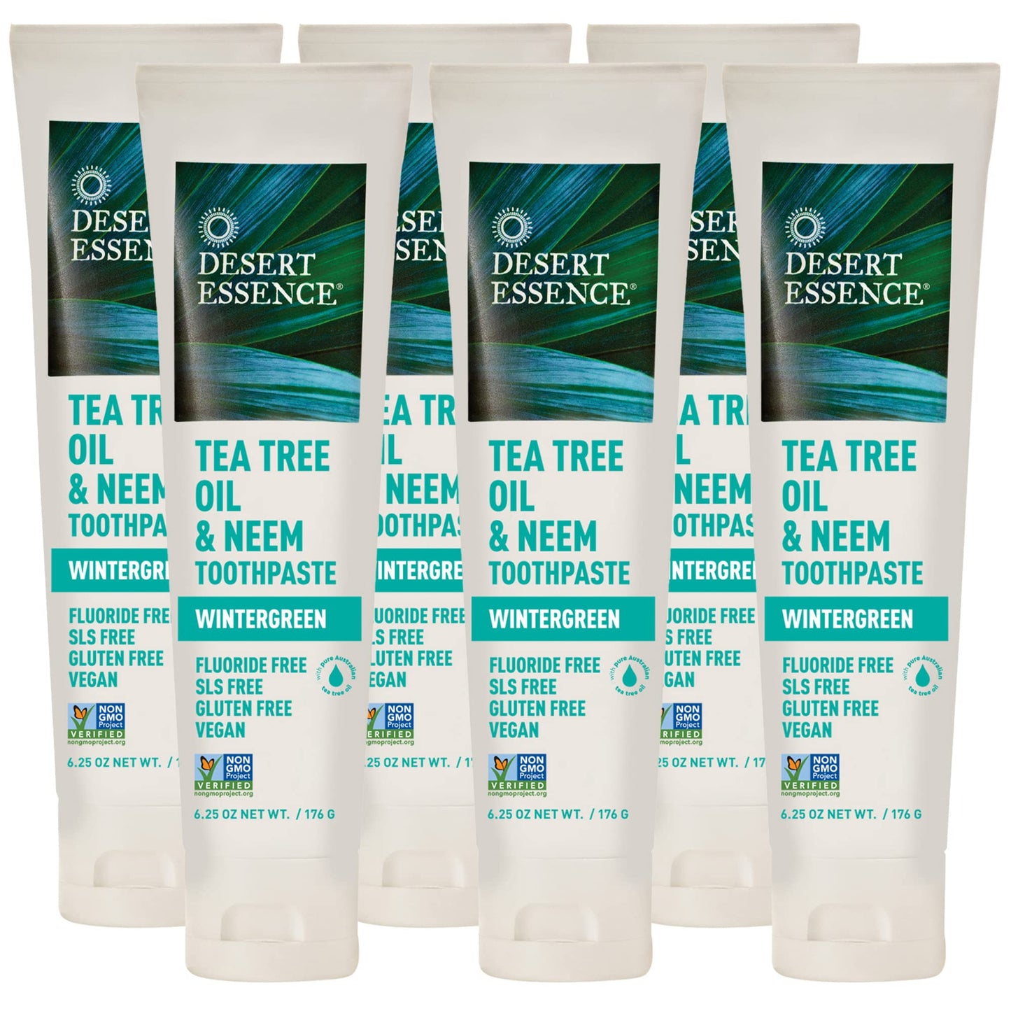 Desert Essence Tea Tree Oil & Neem Toothpaste - 6.25 oz, Pack of 6 - Fluoride & Gluten Free