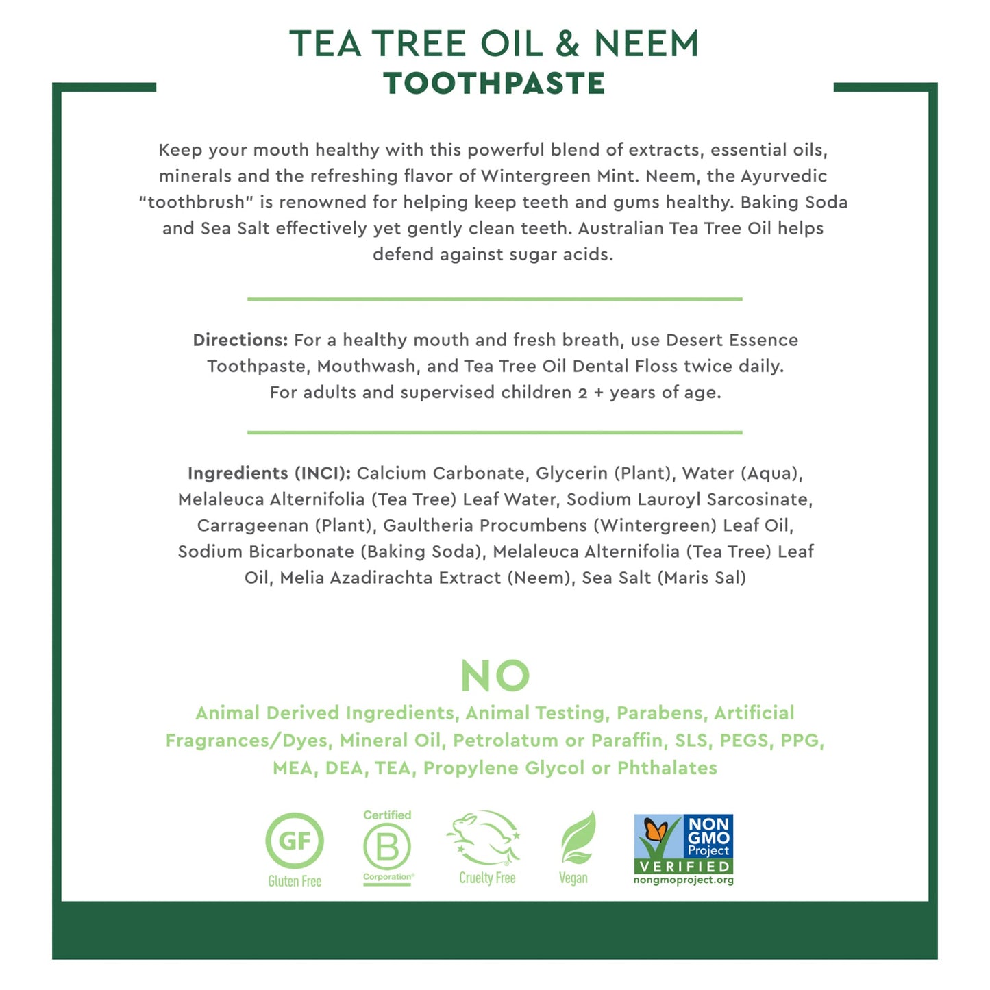 Desert Essence Tea Tree Oil & Neem Toothpaste - 6.25 oz, Pack of 6 - Fluoride & Gluten Free