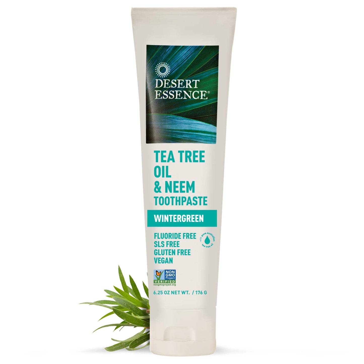 Desert Essence Tea Tree Oil & Neem Toothpaste - Fluoride-Free, Vegan, Wintergreen 6.25 oz