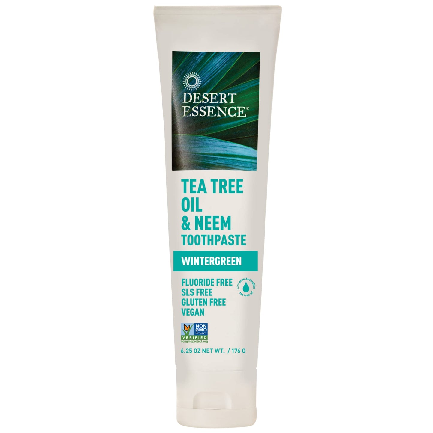 Desert Essence Tea Tree Oil & Neem Toothpaste - Fluoride-Free, Vegan, Wintergreen 6.25 oz