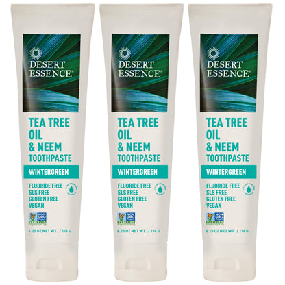Desert Essence Tea Tree Oil & Neem Toothpaste – Wintergreen, 6.25 oz, Pack of 3
