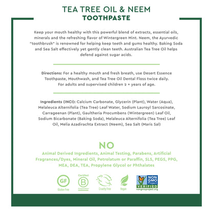 Desert Essence Tea Tree Oil & Neem Toothpaste – Wintergreen, 6.25 oz, Pack of 3