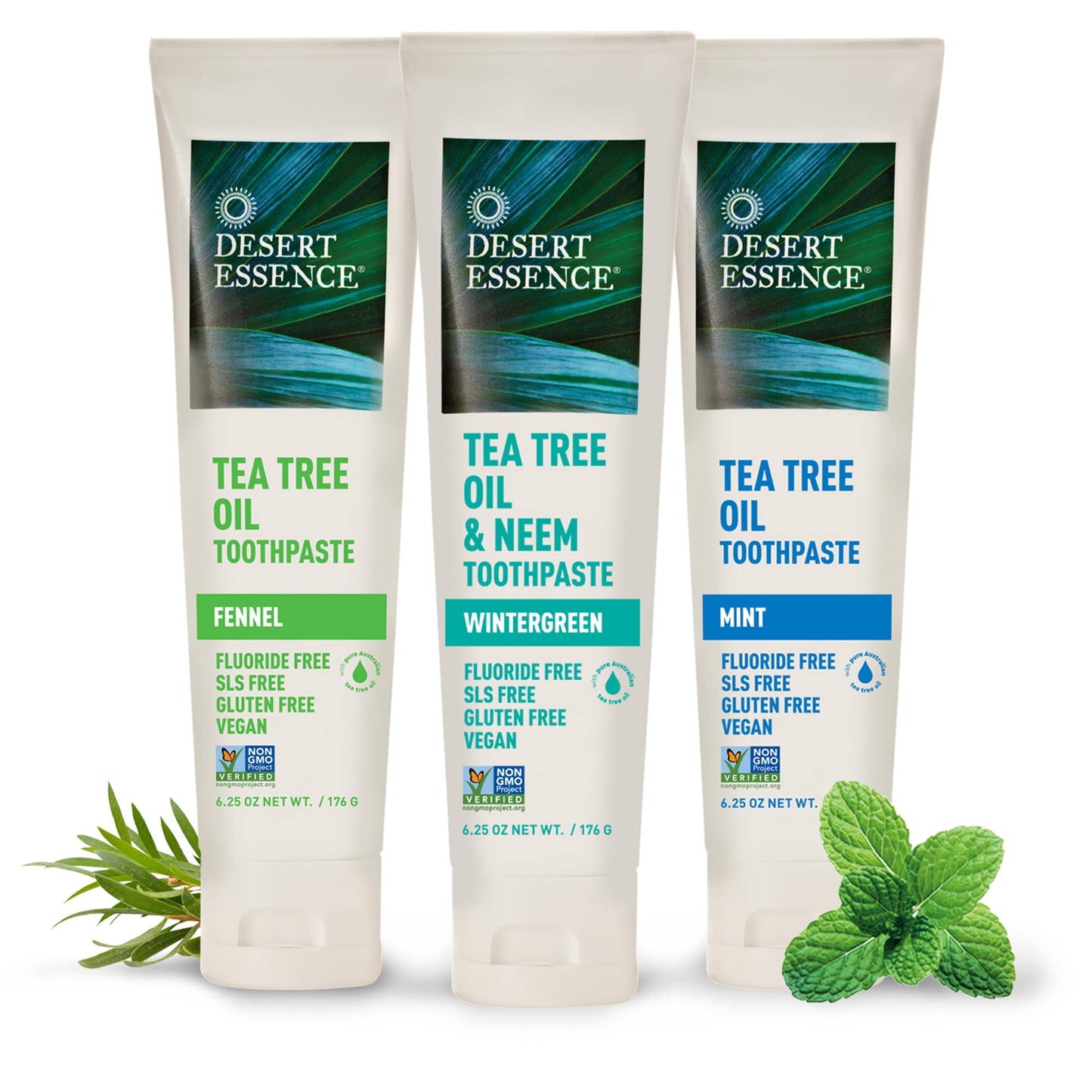 Desert Essence Tea Tree Oil & Neem Toothpaste – Wintergreen, 6.25 oz, Pack of 3