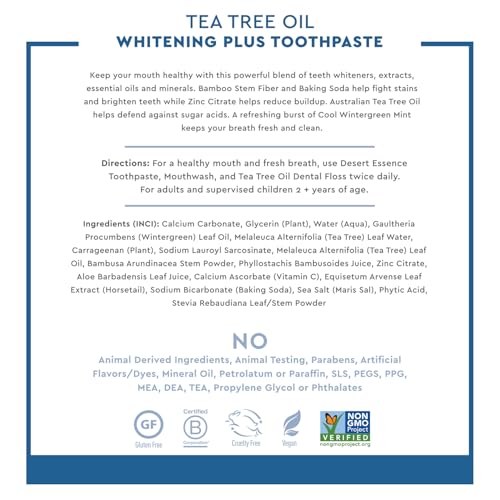 Desert Essence Tea Tree Oil Whitening Toothpaste - Fluoride Free, 6.25 oz