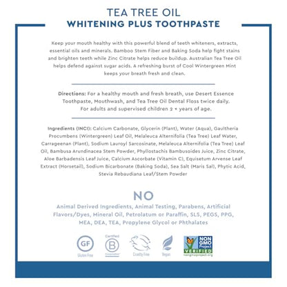 Desert Essence Tea Tree Oil Whitening Toothpaste - Fluoride Free, 6.25 oz