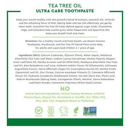Desert Essence Tea Tree Oil Ultra Care Toothpaste - Mega Mint (6.25 oz) – Soothe Gums, Reduce Plaque, Fresh Breath