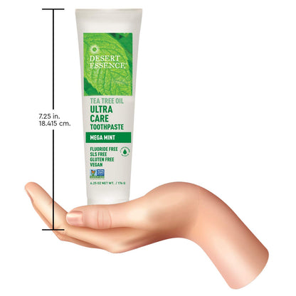 Desert Essence Tea Tree Oil Ultra Care Toothpaste - Mega Mint (6.25 oz) – Soothe Gums, Reduce Plaque, Fresh Breath