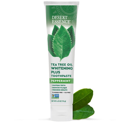 Desert Essence Tea Tree Oil Whitening Plus Toothpaste – Peppermint, 6.25 oz