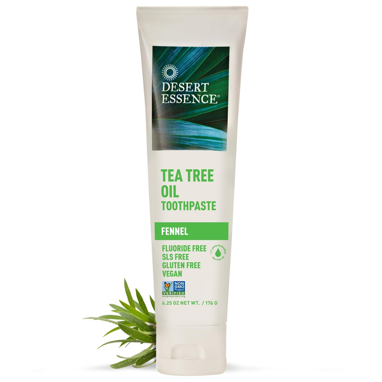 Desert Essence Tea Tree Oil & Fennel Toothpaste - Fluoride Free, Vegan | 6.25 oz