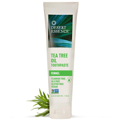Desert Essence Tea Tree Oil & Fennel Toothpaste - Fluoride Free, Vegan | 6.25 oz