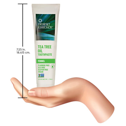 Desert Essence Tea Tree Oil & Fennel Toothpaste - Fluoride Free, Vegan | 6.25 oz