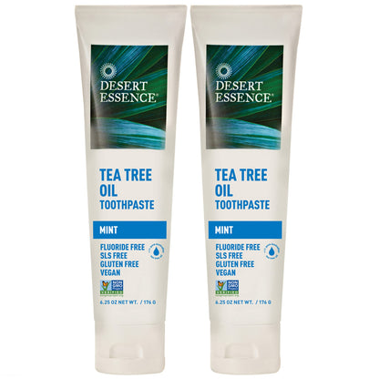 Desert Essence Tea Tree Oil Toothpaste – Mint, 6.25 oz (Pack of 2)