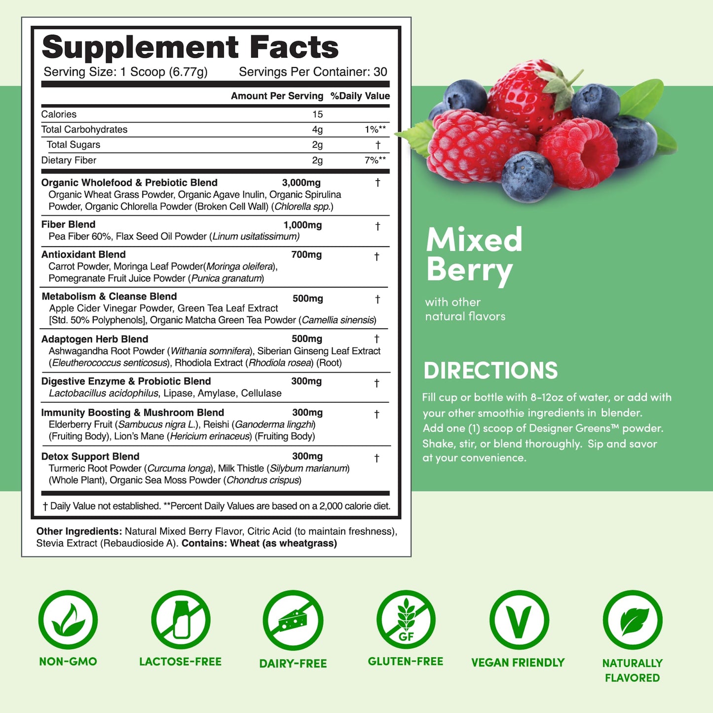 Designer Greens Powder with Prebiotics & Probiotics – 30 Servings | Designer Wellness