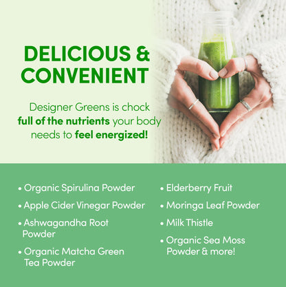 Designer Greens Powder with Prebiotics & Probiotics – 30 Servings | Designer Wellness