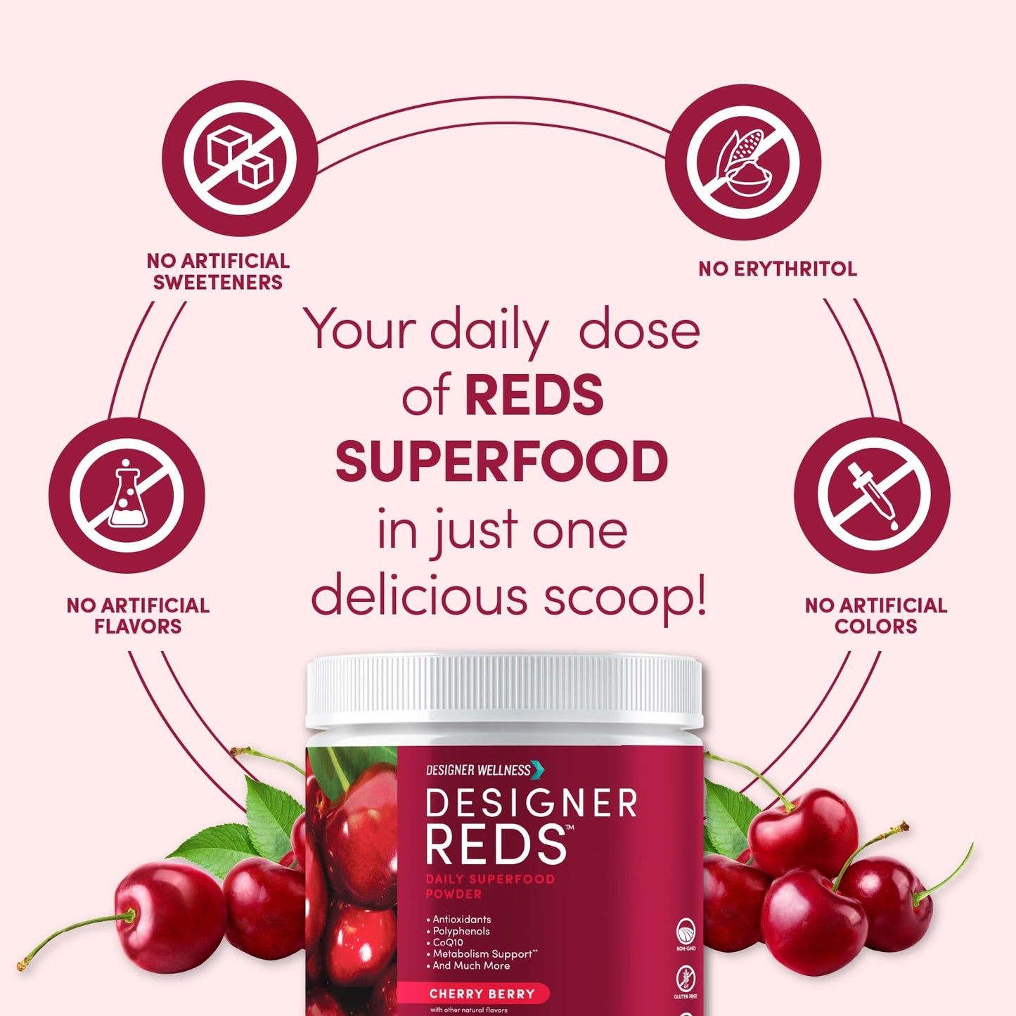 Designer Reds Beet Root Daily Superfood Powder – Cherry Berry, 30 Servings | Energy, Immunity, Digestive & Heart Health