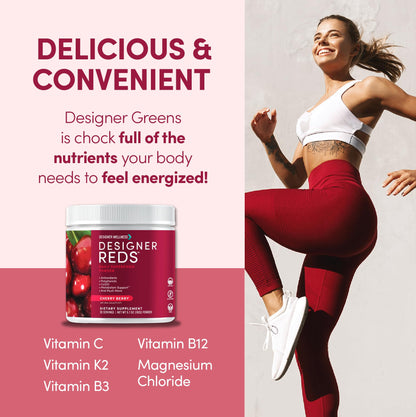Designer Reds Beet Root Daily Superfood Powder – Cherry Berry, 30 Servings | Energy, Immunity, Digestive & Heart Health