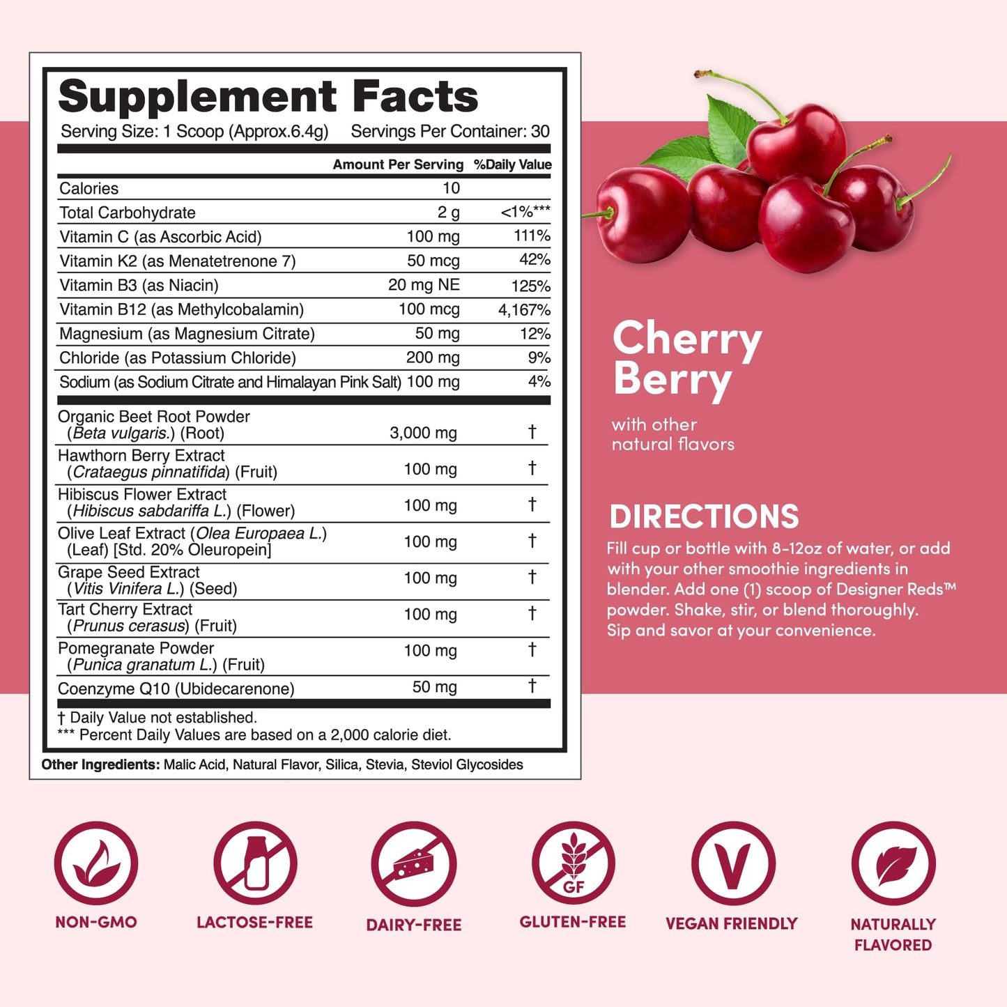Designer Reds Beet Root Daily Superfood Powder – Cherry Berry, 30 Servings | Energy, Immunity, Digestive & Heart Health