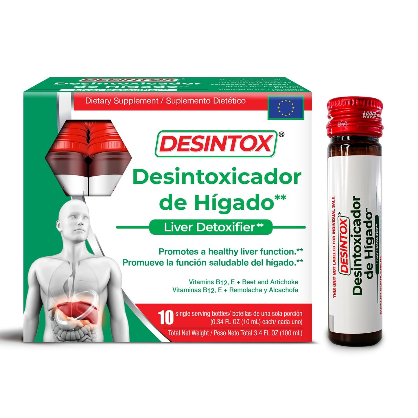 Desintox Liver Support Liquid Shots | Beet Root, Artichoke, Choline, B12 & Vitamin E