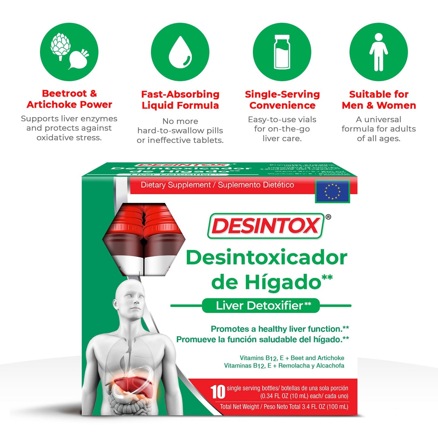 Desintox Liver Support Liquid Shots | Beet Root, Artichoke, Choline, B12 & Vitamin E