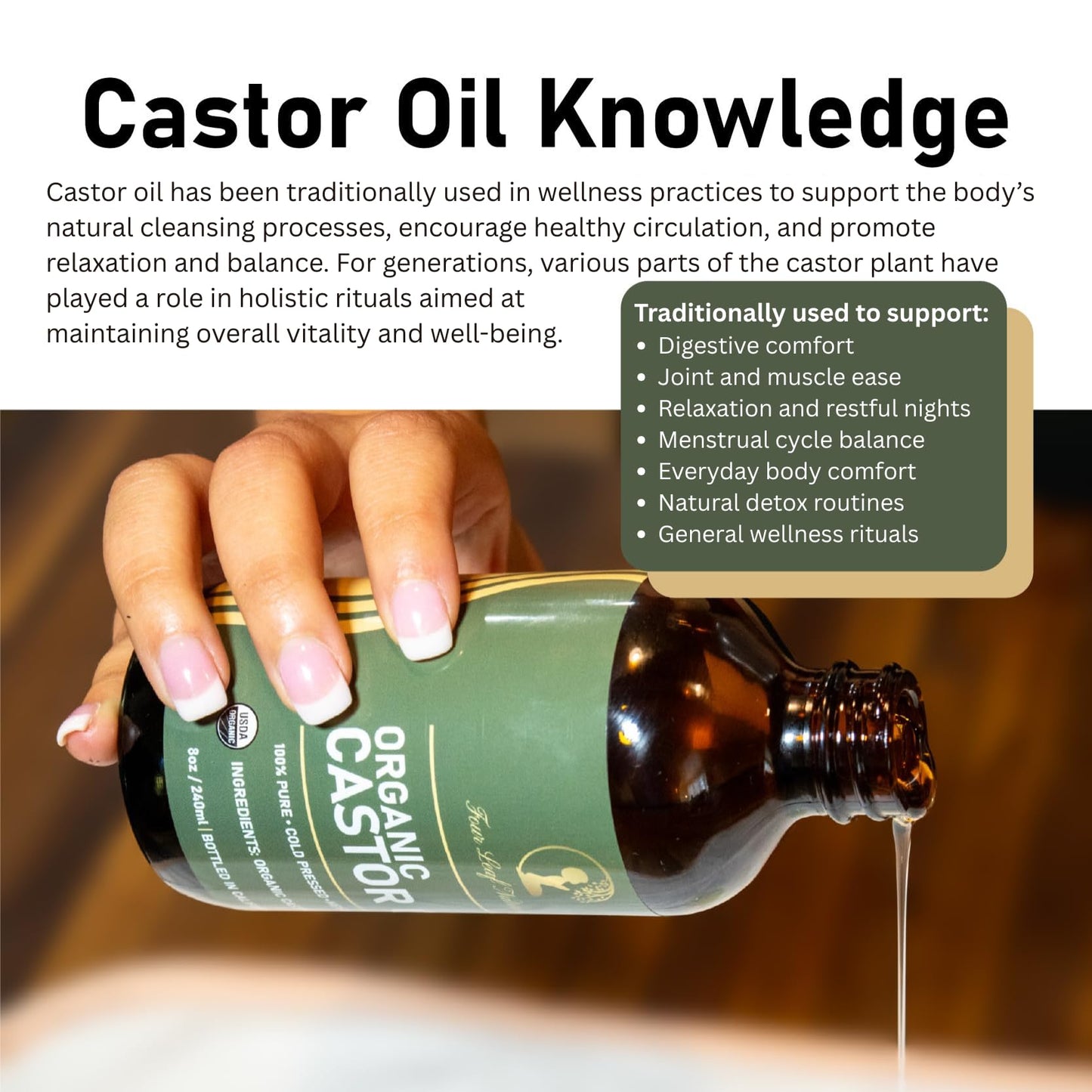 Four Leaf Naturals Organic Castor Oil Pack Wrap Kit – Liver Support, No-Leak Comfort