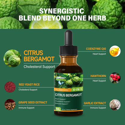 DetoxenNATURE Citrus Bergamot Drops – 6-in-1 Heart & Cholesterol Support, Immune Support, Fast Absorption, 2oz