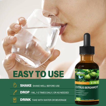DetoxenNATURE Citrus Bergamot Drops – 6-in-1 Heart & Cholesterol Support, Immune Support, Fast Absorption, 2oz
