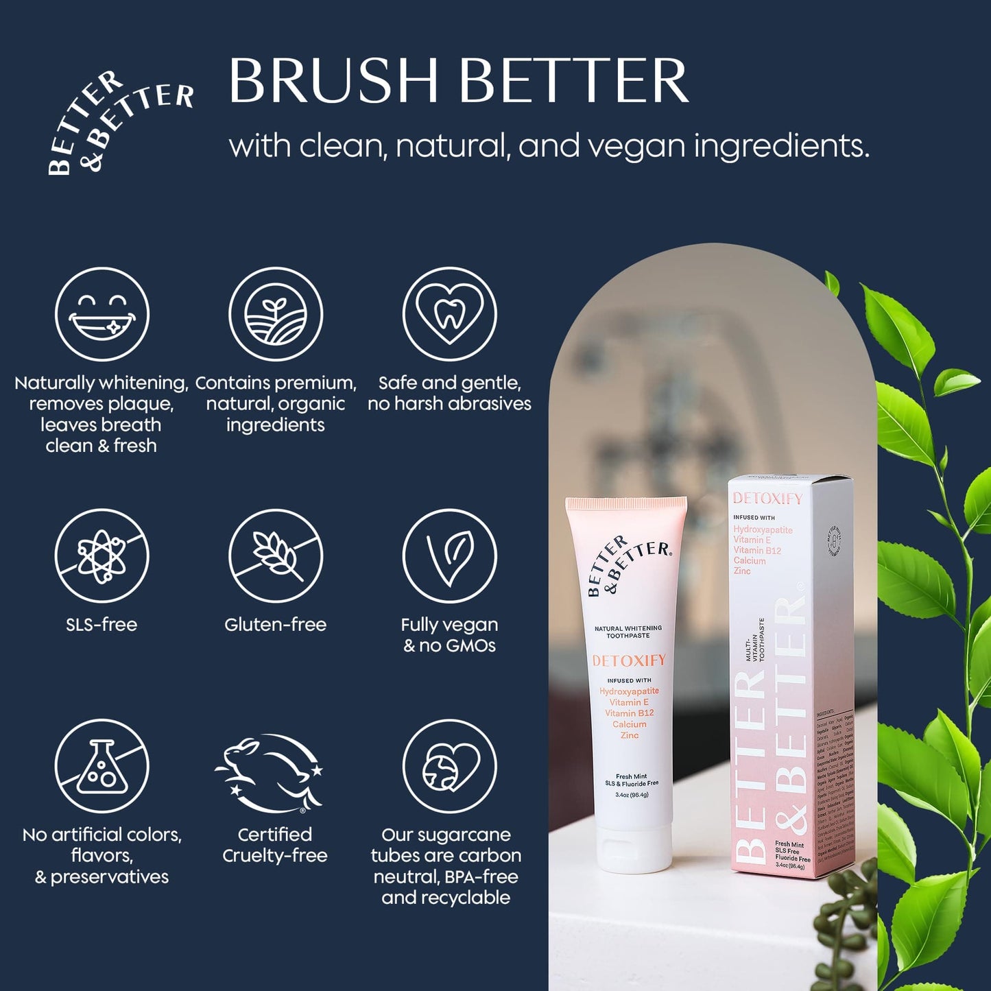 Better & Better Detoxify Hydroxyapatite Toothpaste – Fluoride & SLS Free, Fresh Mint, 3.4oz (3 Pack)