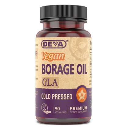 DEVA Vegan Borage Oil 500mg - Omega-6 GLA, Cold-Pressed, 90 Tablets