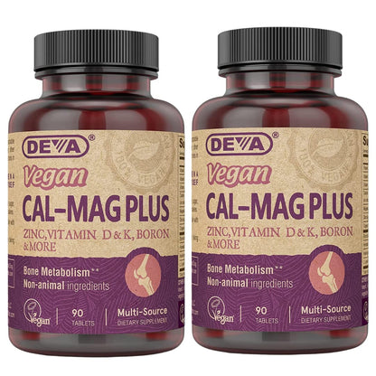 DEVA Vegan Calcium Magnesium Plus 2-Pack – Zinc, Vitamins C D K | 90 Tablets Each