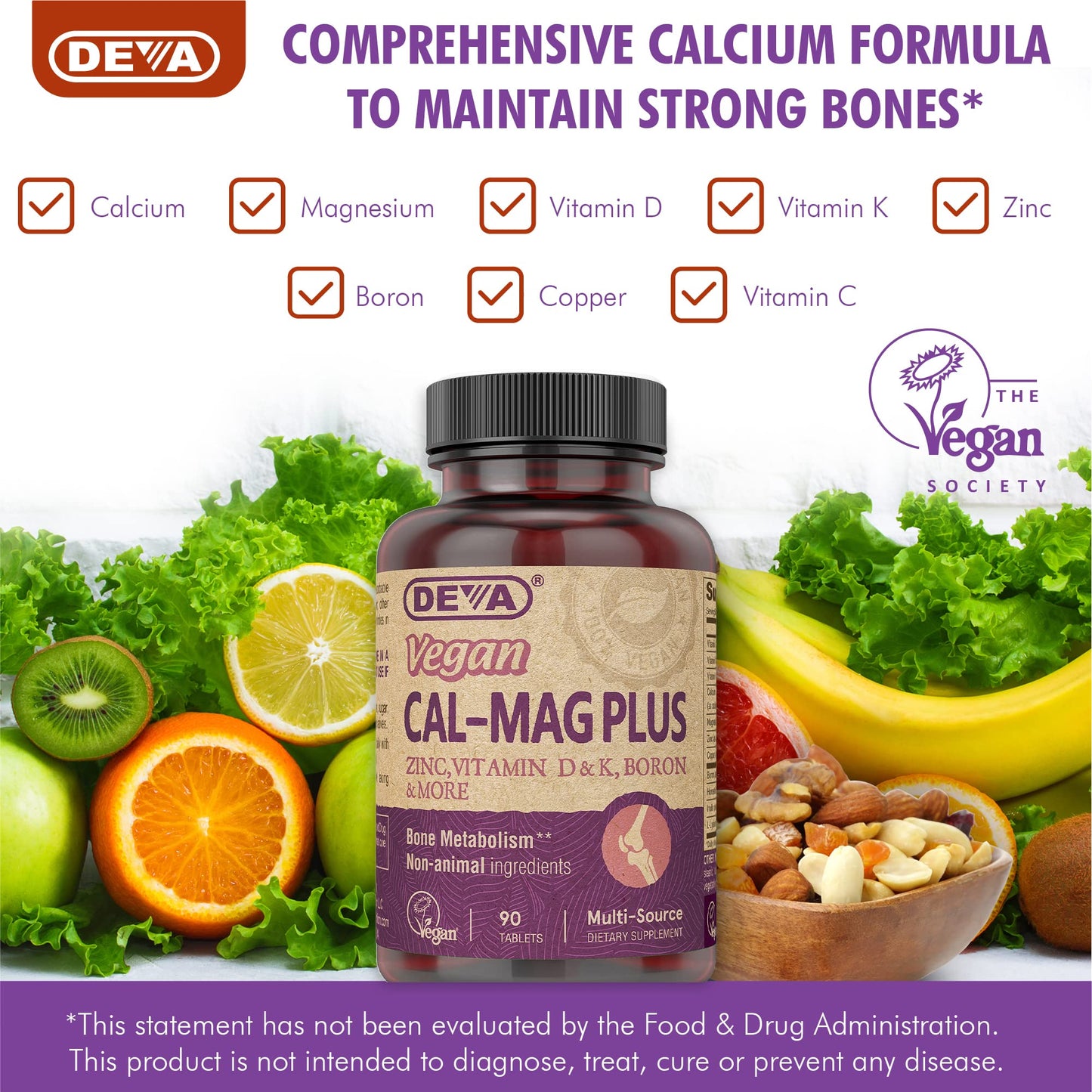 DEVA Vegan Calcium Magnesium Plus 2-Pack – Zinc, Vitamins C D K | 90 Tablets Each