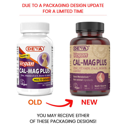 DEVA Vegan Calcium Magnesium Plus 2-Pack – Zinc, Vitamins C D K | 90 Tablets Each