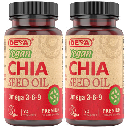 DEVA Chia Seed Oil – Vegan, Cold-Pressed, Omega-3, 90 Capsules (2-Pack)