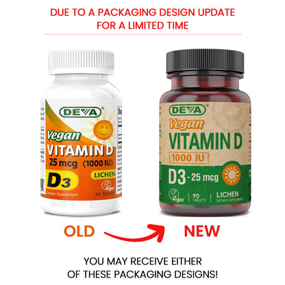 DEVA Vegan Vitamin D3 1000 IU | Plant-Derived Cholecalciferol - 90 Tablets