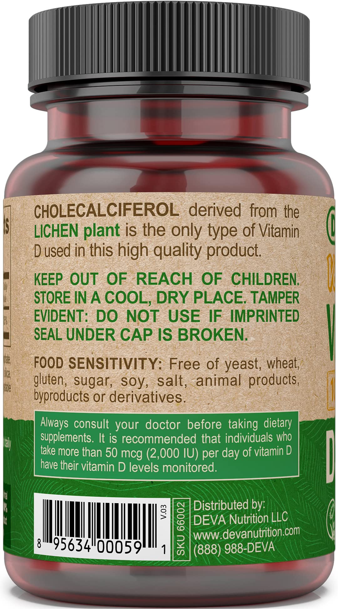 DEVA Vegan Vitamin D3 1000 IU | Plant-Derived Cholecalciferol - 90 Tablets
