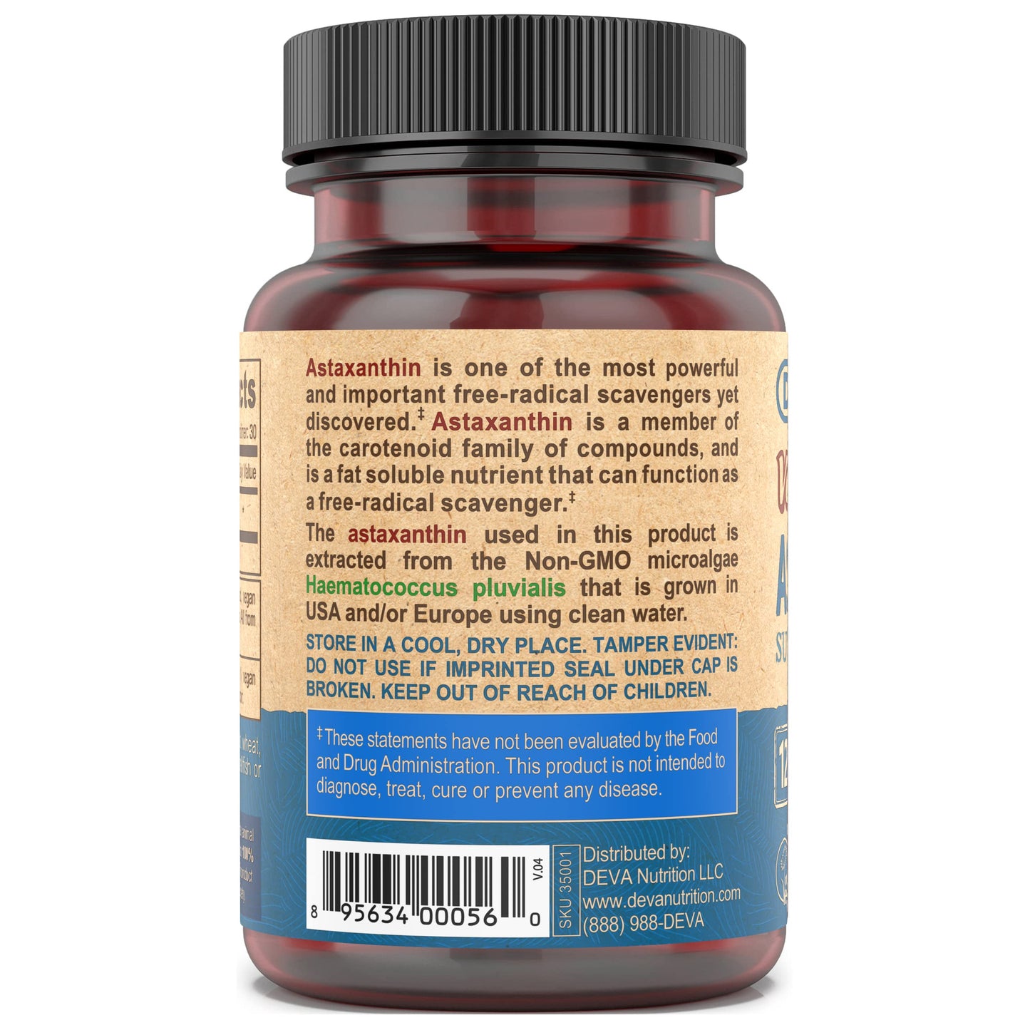DEVA Nutrition Astaxanthin 12mg – Vegan, Haematococcus Pluvialis, 30 Capsules
