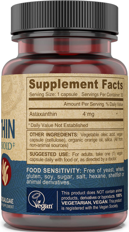 DEVA Astaxanthin 4mg – Vegan, Haematococcus Pluvialis, 30 Capsules (2-Pack)