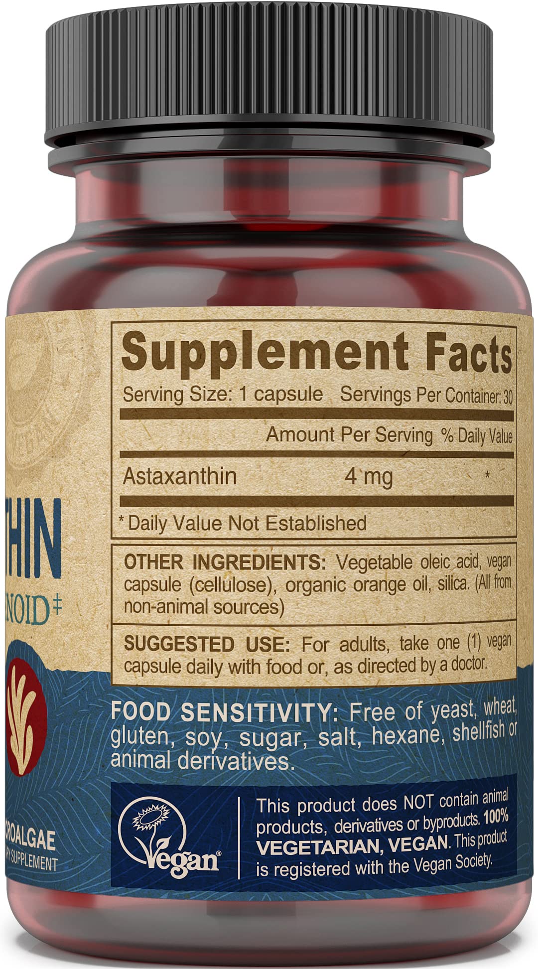 DEVA Nutrition Astaxanthin 4mg – Vegan, Non-GMO Haematococcus Pluvialis – 30 Capsules