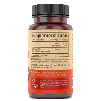 DEVA Nutrition Vegan Hyaluronic Acid 100 mg – Non-GMO & Non-Hemolytic – 90 Tablets