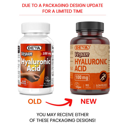 DEVA Nutrition Vegan Hyaluronic Acid 100 mg – Non-GMO & Non-Hemolytic – 90 Tablets