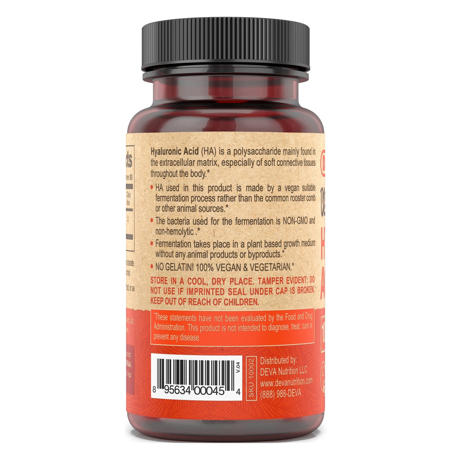 DEVA Nutrition Vegan Hyaluronic Acid 100 mg – Non-GMO & Non-Hemolytic – 90 Tablets