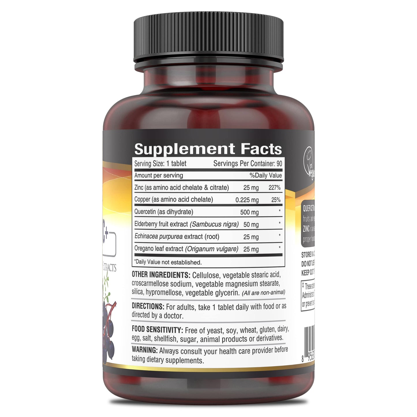 DEVA Vegan Quercetin 500mg + Zinc 25mg with Elderberry, Echinacea & Oregano - 90 Tablets (Vegan)