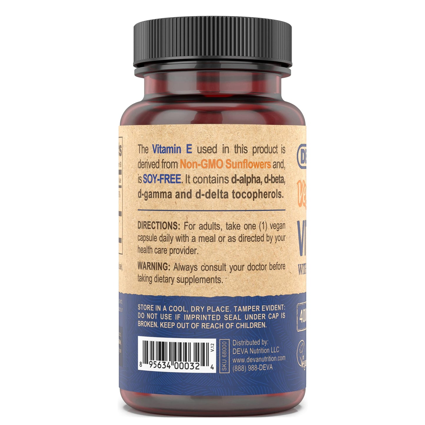DEVA Vegan Vitamin E 400IU with Mixed Tocopherols – Soy-Free, Non-GMO Sunflower Derived (Pack of 2)