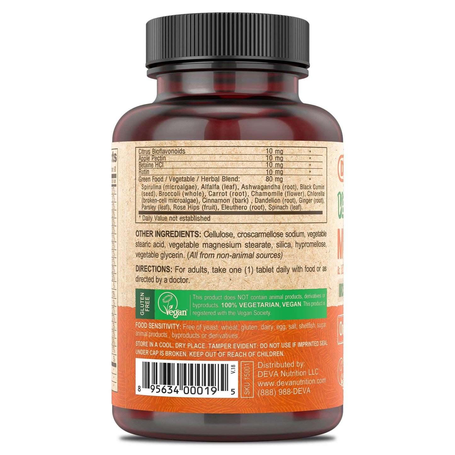 DEVA Vegan Iron-Free Multivitamin & Mineral – Green Foods Blend (90 Coated Tablets)