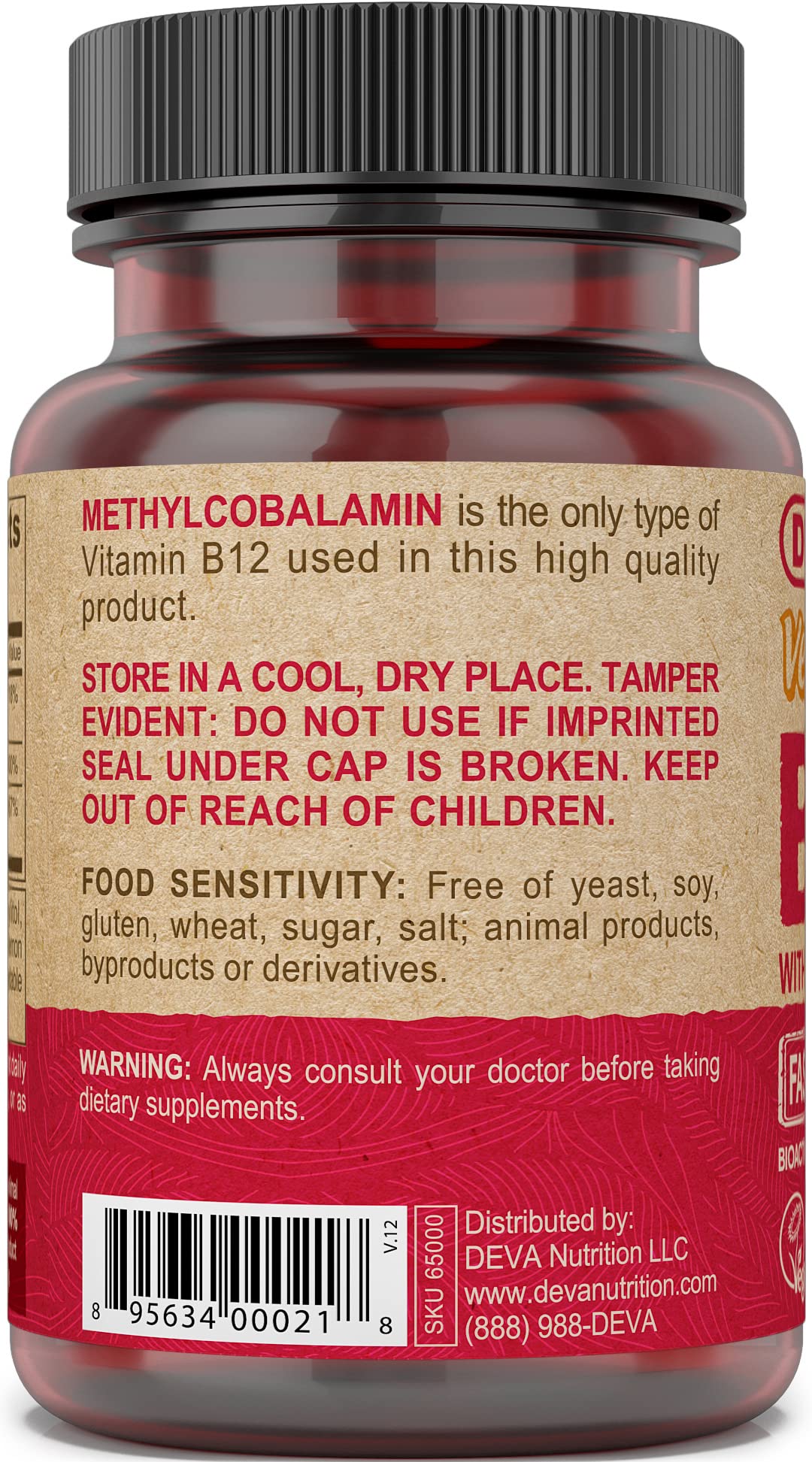 DEVA Vegan Vitamin B12 Fast Dissolve – 1000 mcg Methylcobalamin, Folic Acid & B6 – Lemon Flavor, 90 Tablets