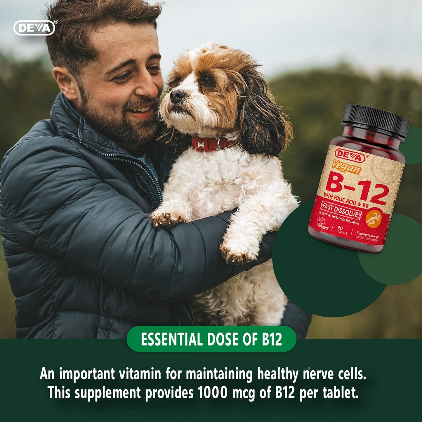 DEVA Vegan Vitamin B12 Fast Dissolve – 1000 mcg Methylcobalamin, Folic Acid & B6 – Lemon Flavor, 90 Tablets